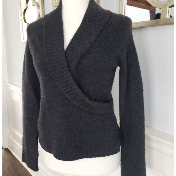 Anthropologie XS Faux Wrap Soft Alpaca Wool Surplice VNeck Collar Grey Sweater - Picture 16 of 16